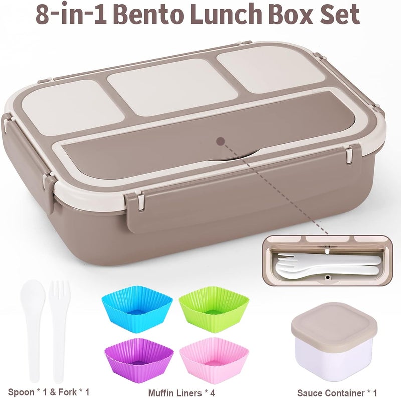shell and turtle Bento Box Adult Lunch Box, Containers for Adults Men Women with 4 Compartments, Lunchable Food Container with Utensils, Sauce Jar, Muffin Liners, 40 Oz/5 Cup, Microwave & Dishwasher Safe, Brown - Image 5